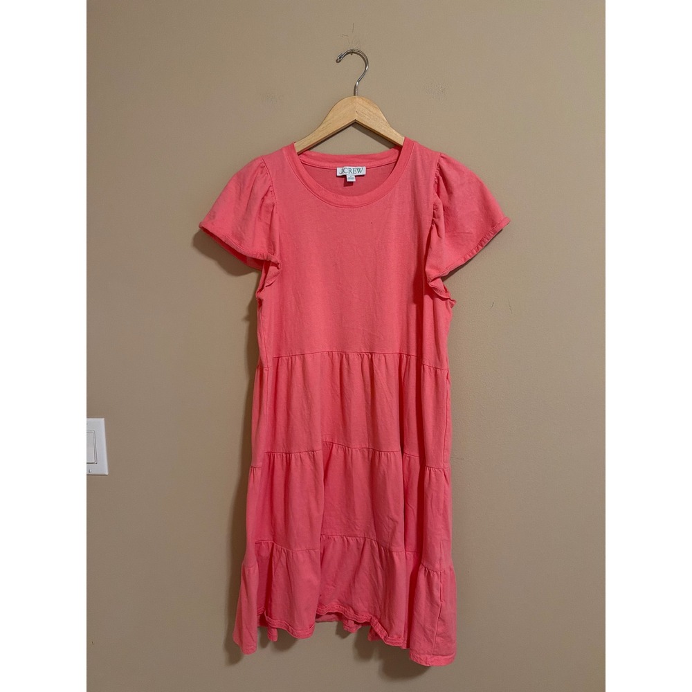 J.Crew Pink Coral Tiered Flutter Sleeve Cotton Jersey Mini Dress Medium